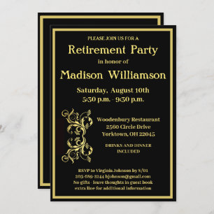 Retirement Party Elegant Black Gold Invitation