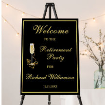 Retirement Party Elegant Black Gold Welcome