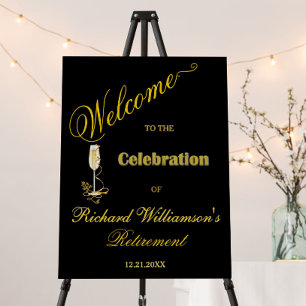 Retirement Party Elegant Black Gold Welcome Sign