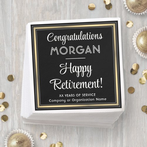 Retirement Party Elegant Black White and Gold Napkins