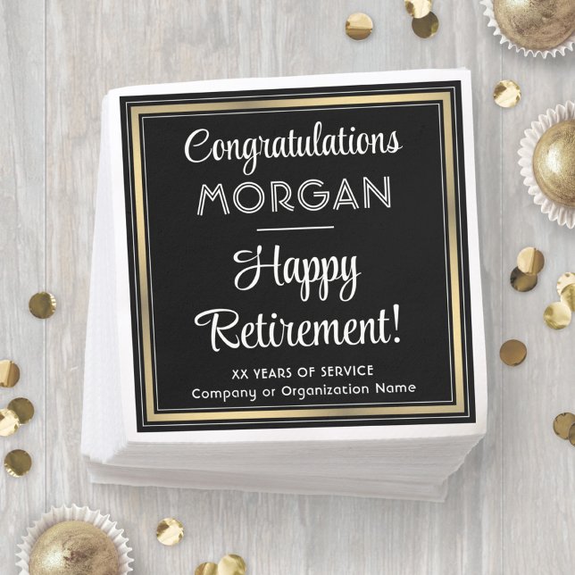 Retirement Party Elegant Black, White and Gold Napkins (Creator Uploaded)