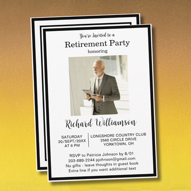 Retirement Party Elegant Black White Photo  Invitation (Creator Uploaded)