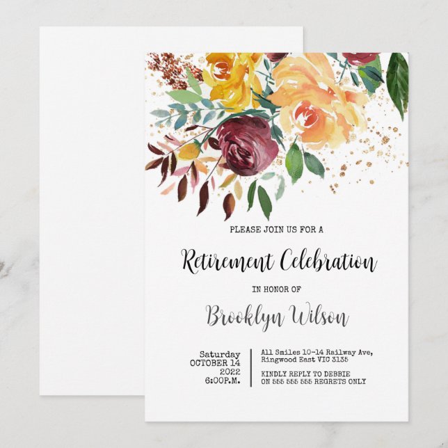 Retirement Party Elegant Chic Floral Invitation (Front/Back)