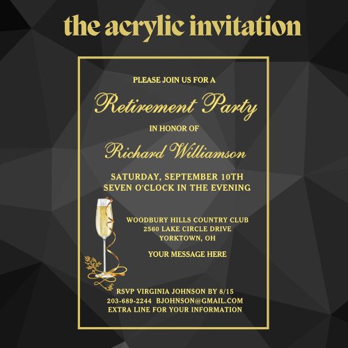 Retirement Party Elegant Gold Acrylic Invitation