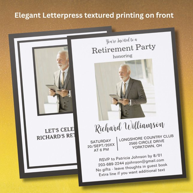 Retirement Party Elegant Letterpress Invitation (Creator Uploaded)
