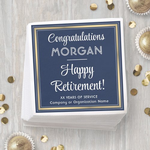 Retirement Party Elegant Navy Blue White  Gold Napkins