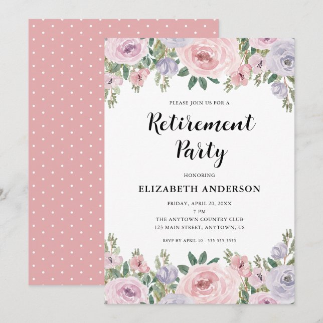 Retirement Party Elegant Pastel Roses & Greenery  Invitation (Front/Back)