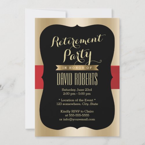 Red Belt Gold &amp; Black Retirement Party Invitations
