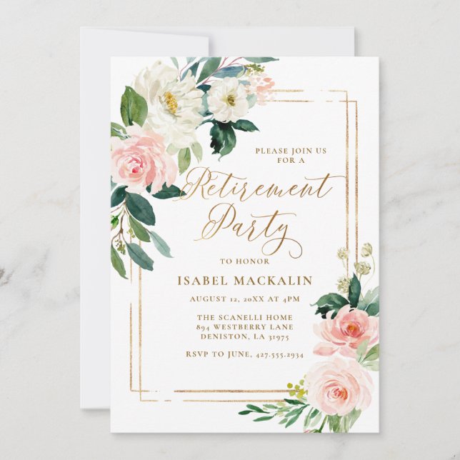 Retirement Party Elegant Watercolor Floral Decor Invitation (Front)