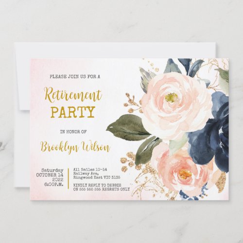 Retirement Party Elegant Watercolor Floral Invitation