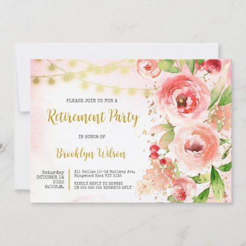 Retirement Party Elegant Watercolor Floral  Invitation