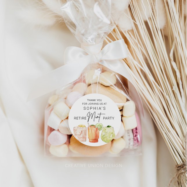 Retirement Party Favor, Funny Mint Favor Classic Round Sticker (Retirement)