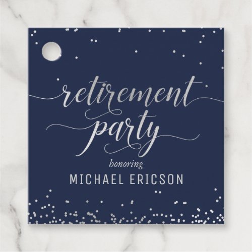 Retirement Party Favor Tag Elegant Silver Navy
