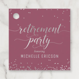 Retirement Party Favor Tag Elegant Silver, Pink