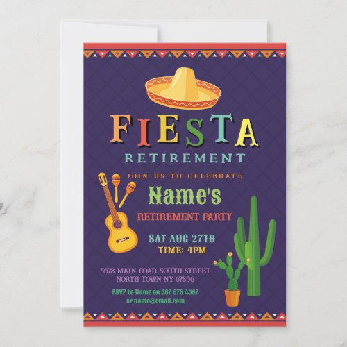 Retirement Party Fiesta Mexican Cactus Guitar  Invitation