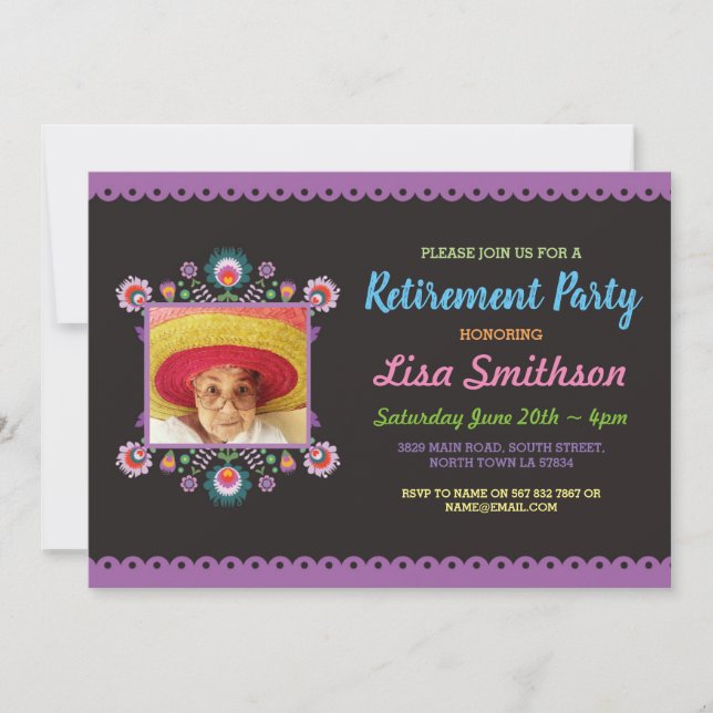 Retirement Party Fiesta Mexican Floral Photo Invitation (Front)