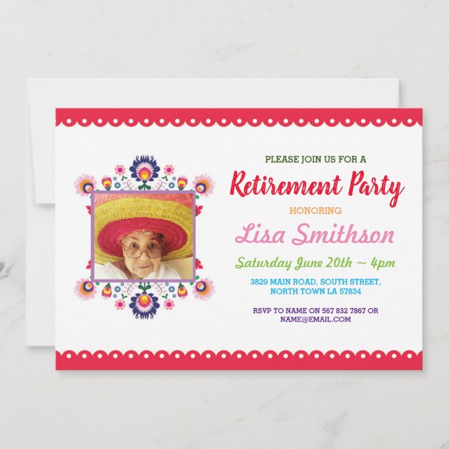 Retirement Party Fiesta Mexican Floral Photo Invitation (Front)