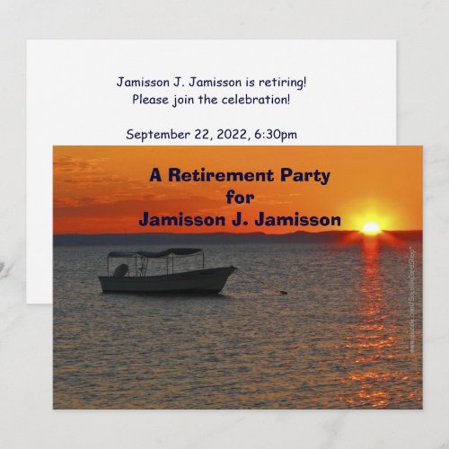 Retirement Party Invitation Fishing Boat at Sunset