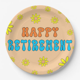 Retirement Party Floral Groovy Custom Text Paper Plates