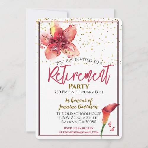 Retirement Party Floral Lily Invitation