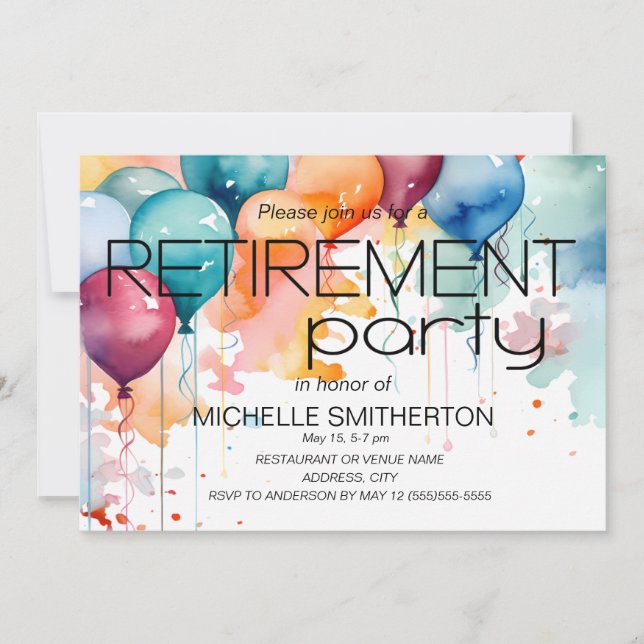 Retirement Party Fun Colorful Balloons  Invitation (Front)