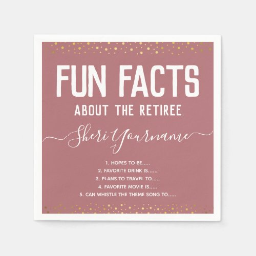 Retirement Party Fun Facts Unisex Gold Confetti Na Napkins