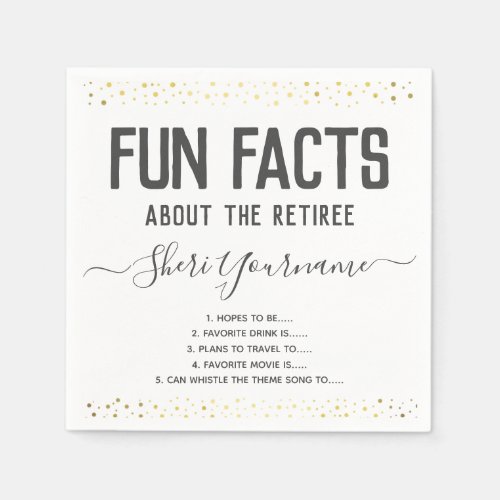 Retirement Party Fun Facts Unisex Gold Confetti Na Napkins