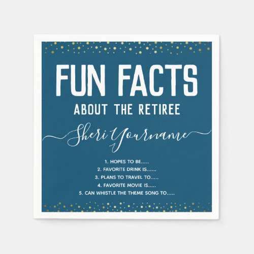 Retirement Party Fun Facts Unisex Gold Confetti Napkins