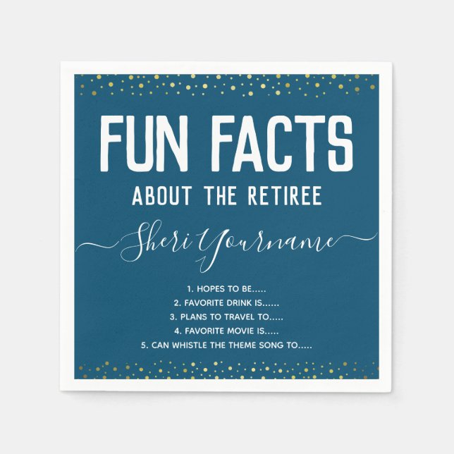 Retirement Party Fun Facts Unisex Gold Confetti Napkins (Front)