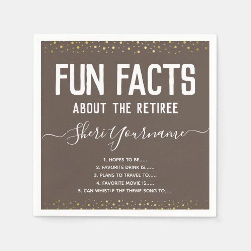 Retirement Party Fun Facts Unisex Gold Napkins