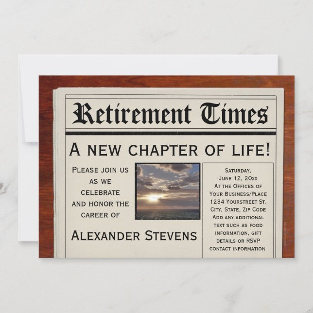 Retirement Party Fun Newspaper Invitation (Front)