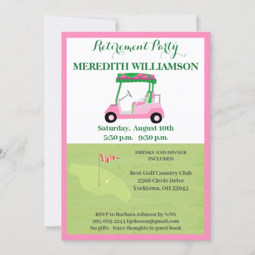 Retirement Party Fun Pink Green Golf Party  Invitation