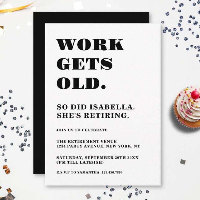 Retirement Party Funny Black & White Humorous Invitation (Creator Uploaded)