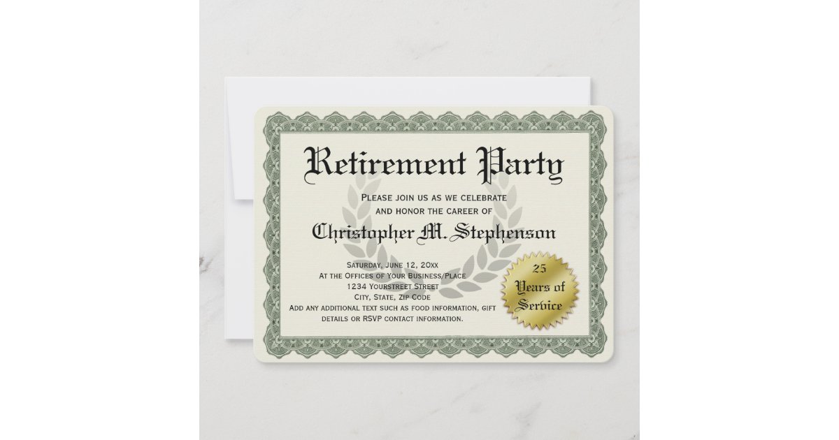 Retirement Party Funny Recognition Certificate Invitation | Zazzle