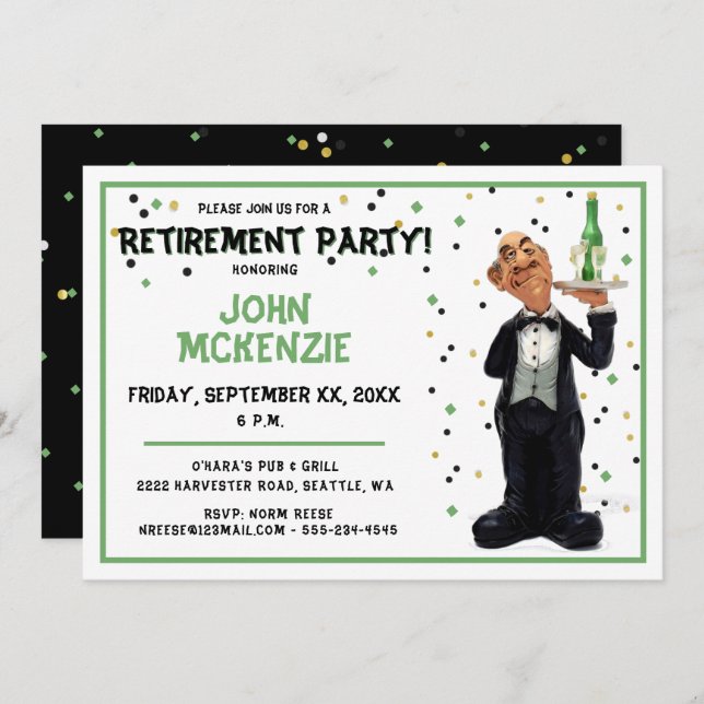 Retirement Party - Funny Waiter Invitation (Front/Back)