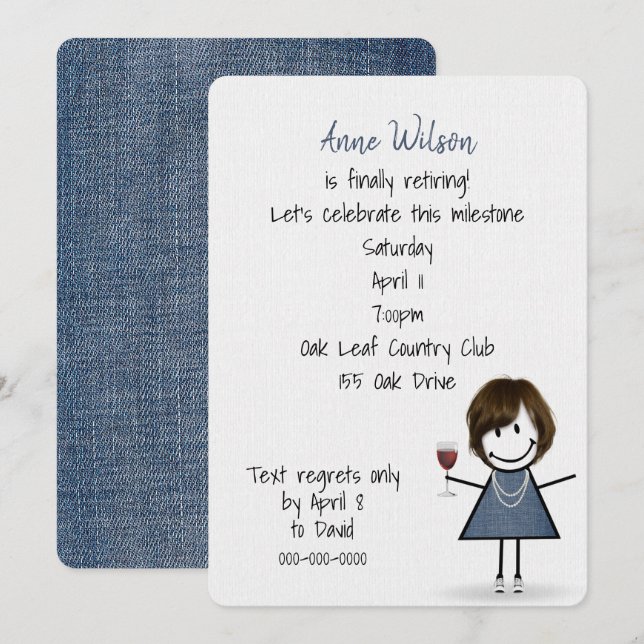 Retirement Party Girl with Wine Glass Invitation (Front/Back)
