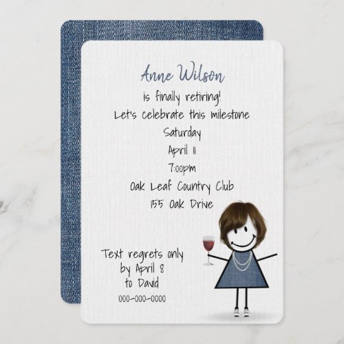 Retirement Party Girl with Wine Glass Invitation