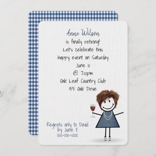 Retirement Party Girl with Wine Glass Invitation