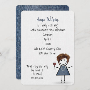 Retirement Party Girl with Wine Glass Invitation