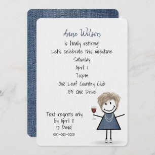 Retirement Party Girl with Wine Glass Invitation