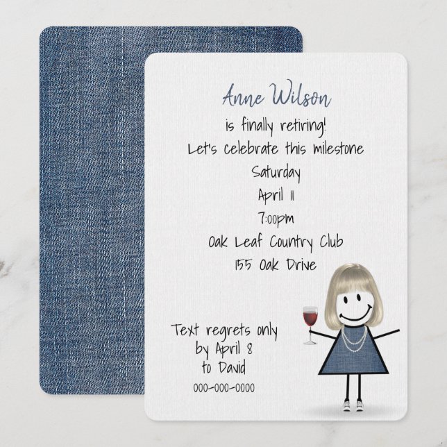 Retirement Party Girl with Wine Glass Invitation (Front/Back)