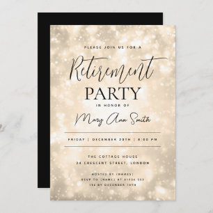 Retirement Party Glam Gold Champagne Sparkles Invitation