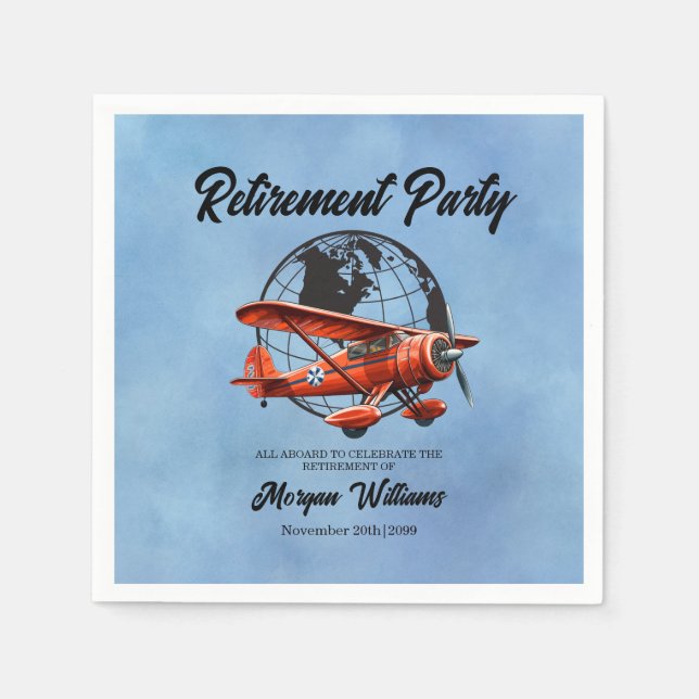 Retirement Party Globe Travel Plane Places  Napkins (Front)