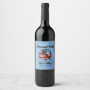 Retirement Party Globe Travel Plane Places  Wine Label