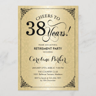 Retirement Party - Gold Black Damask Invitation