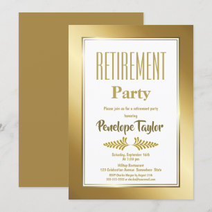 Retirement Party Gold Border and Text Invitation