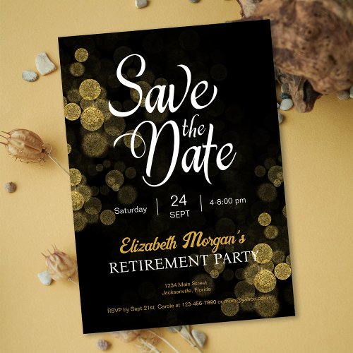 Retirement Party Gold Confetti Save the Date