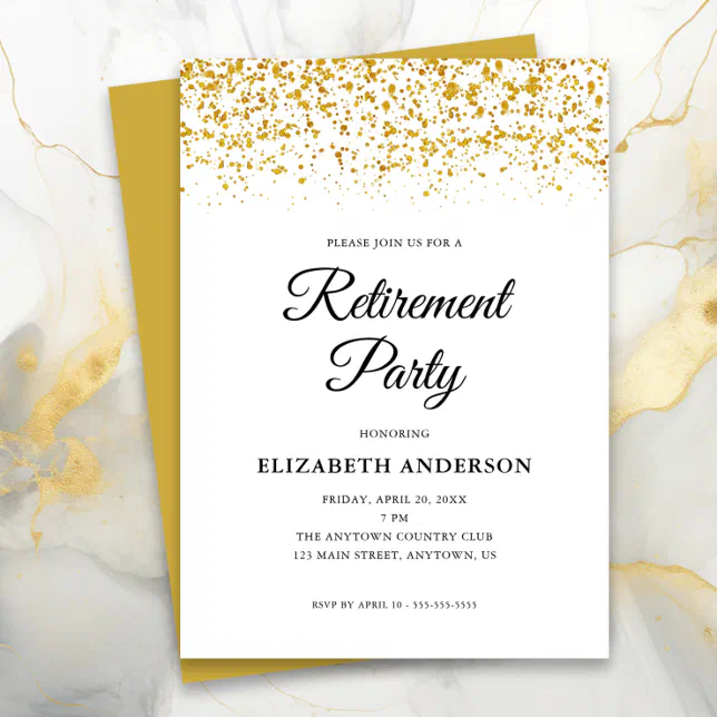 Retirement Party Gold Glitter Confetti Invitation | Zazzle