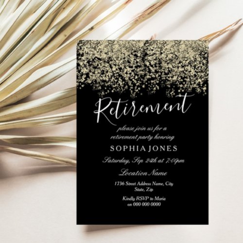 Retirement Party Gold Glitter Confetti Invite