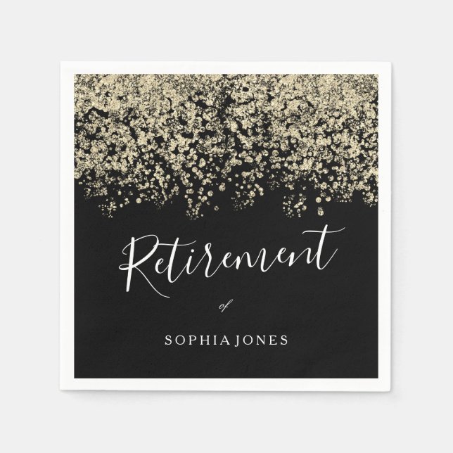 Retirement Party Gold Glitter Confetti Napkins (Front)